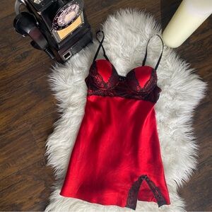 Apt. 9 Red Chemise with Black Lace Accents
